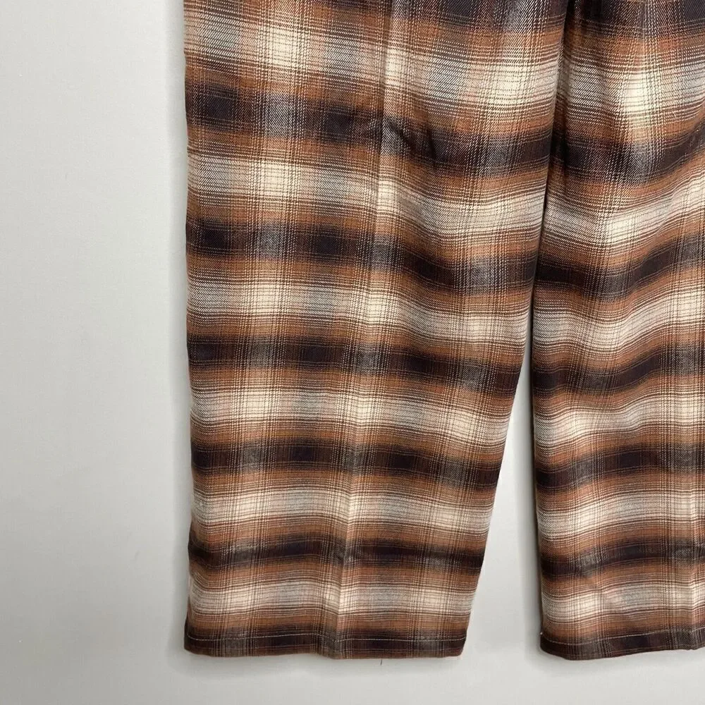 C&A Clockhouse Pants Womens 40 Brown Plaid Trousers NEW Straight Wide Leg 28" W - Picture 7 of 10